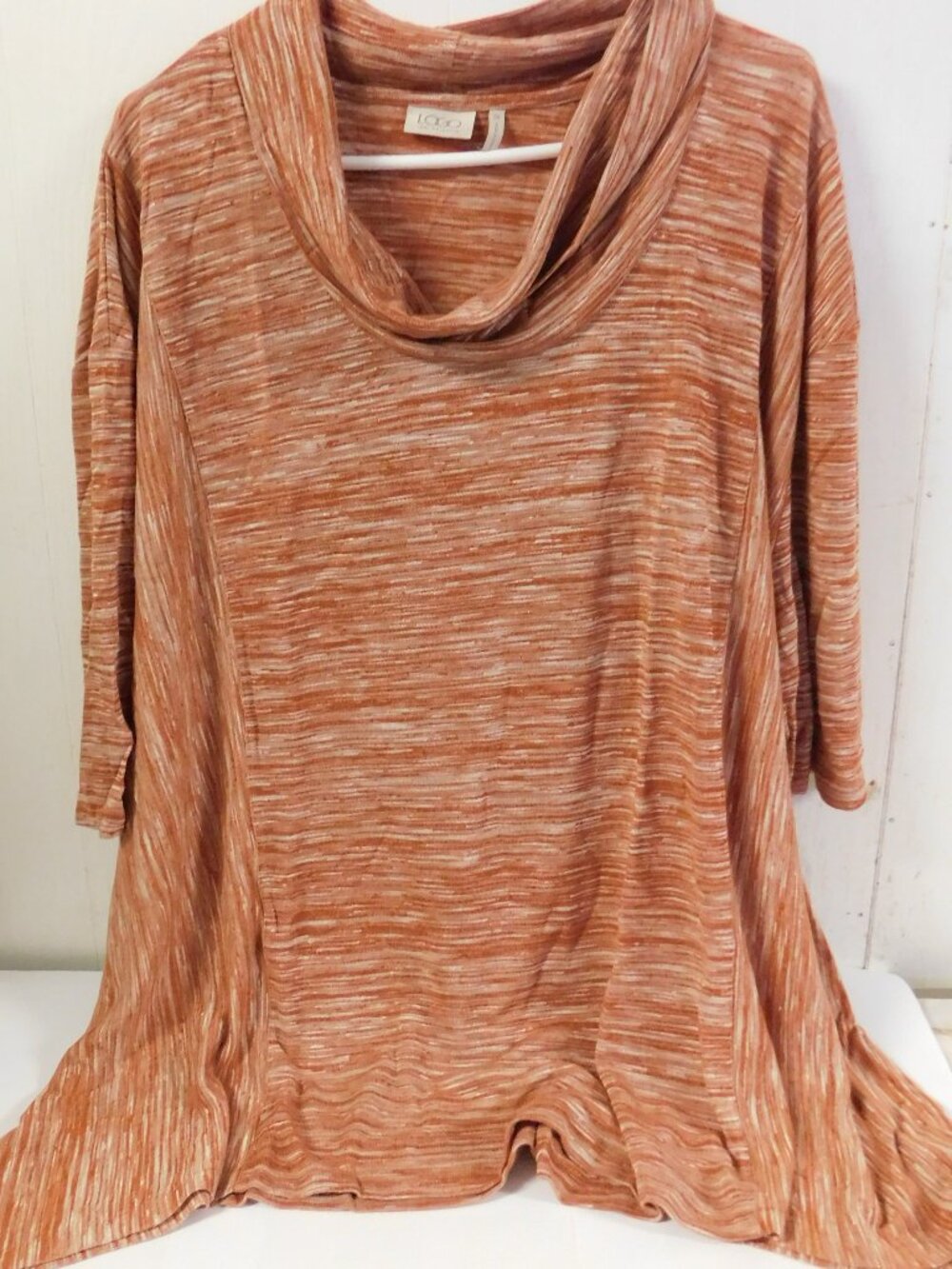 LOGO by  Lori Goldstein Cowl Neck Spaced Dyed Knit Top 3X NEW Terra Cotta